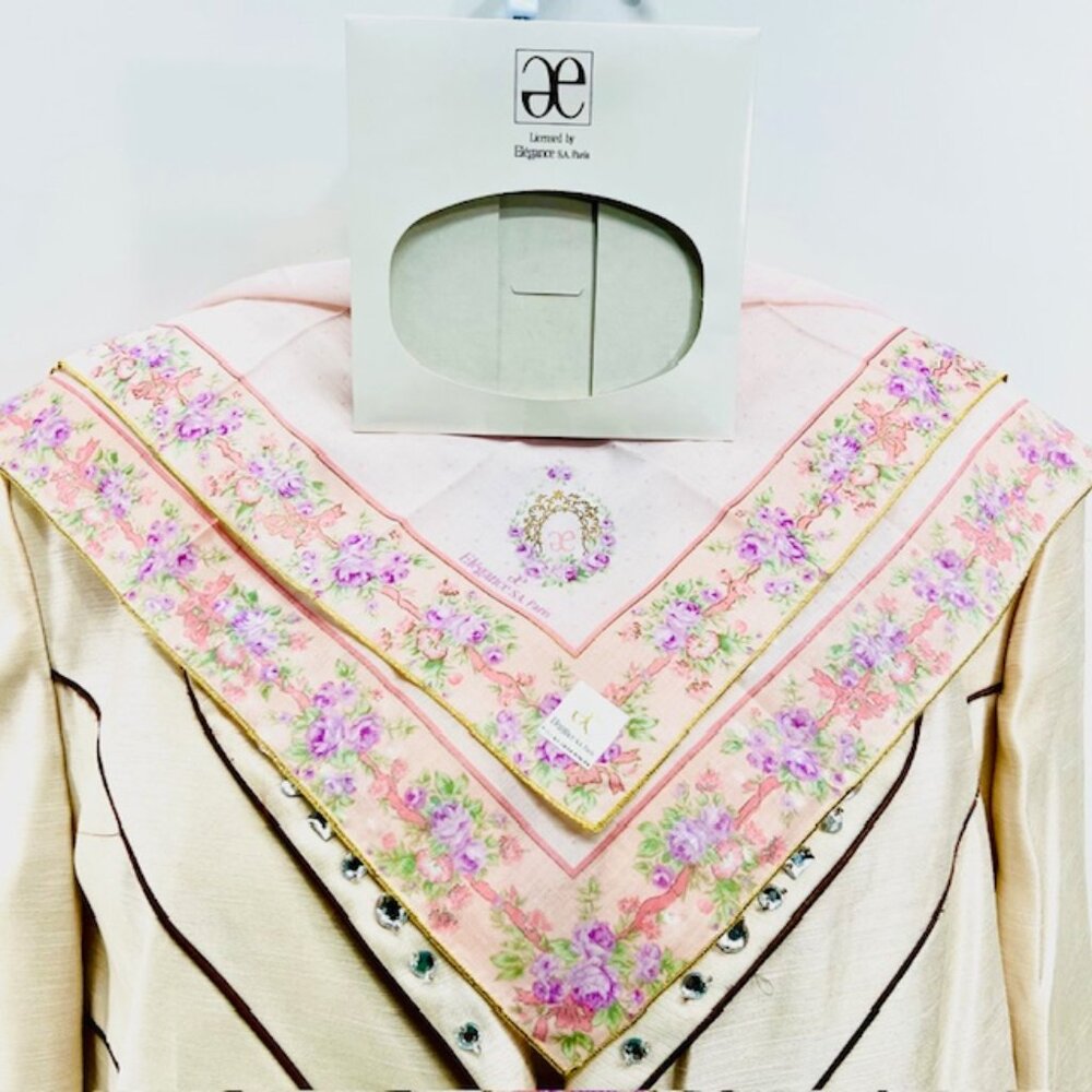 New W/ Box ee Elegance S. A  Paris Handkerchief 19" Cotton light pinkFlora  (21 - Picture 5 of 7
